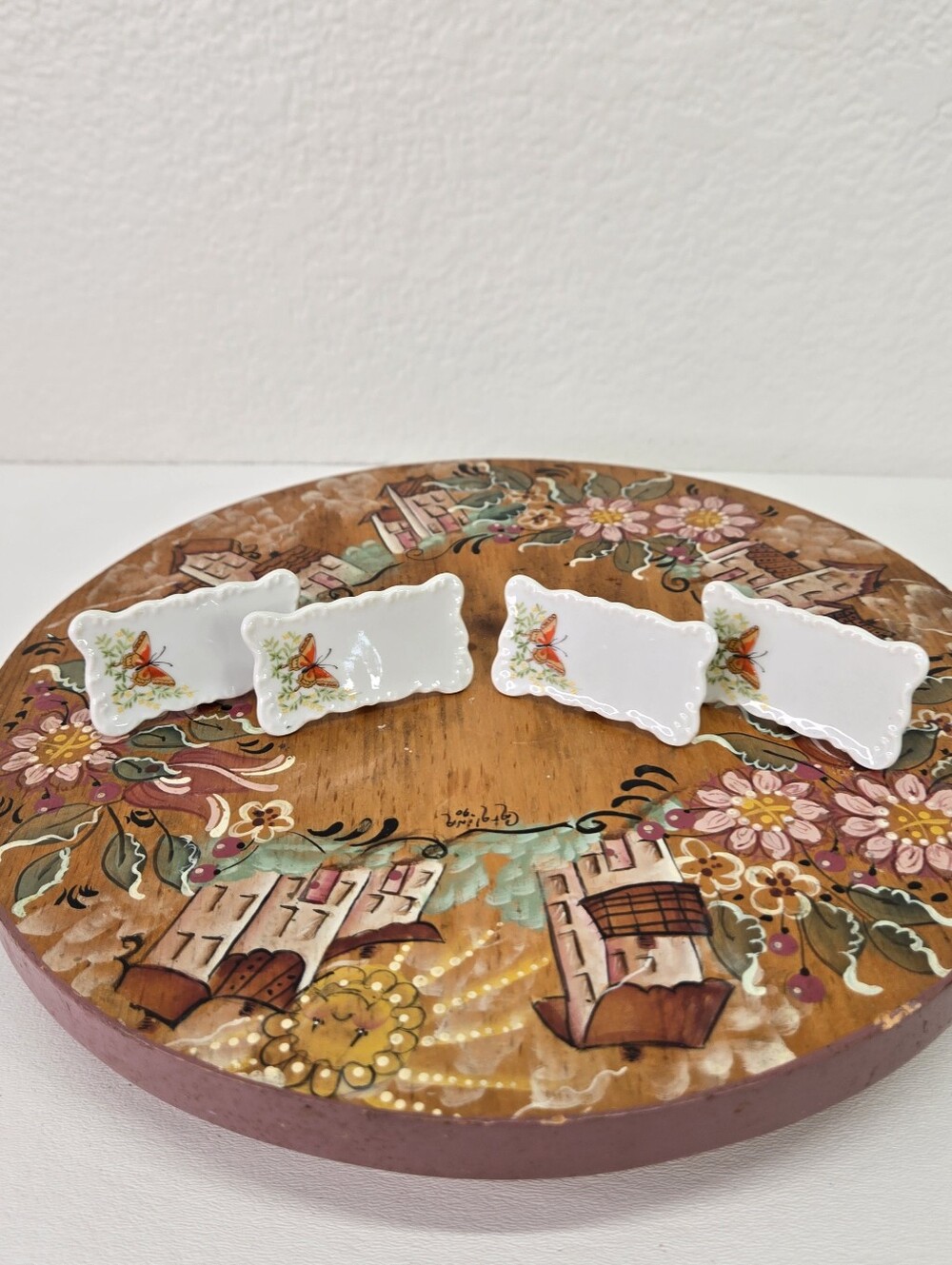 VTG Shafford Ecstasy Porcelain Butterfly Place Card Holders Japan Name Plate 4pc